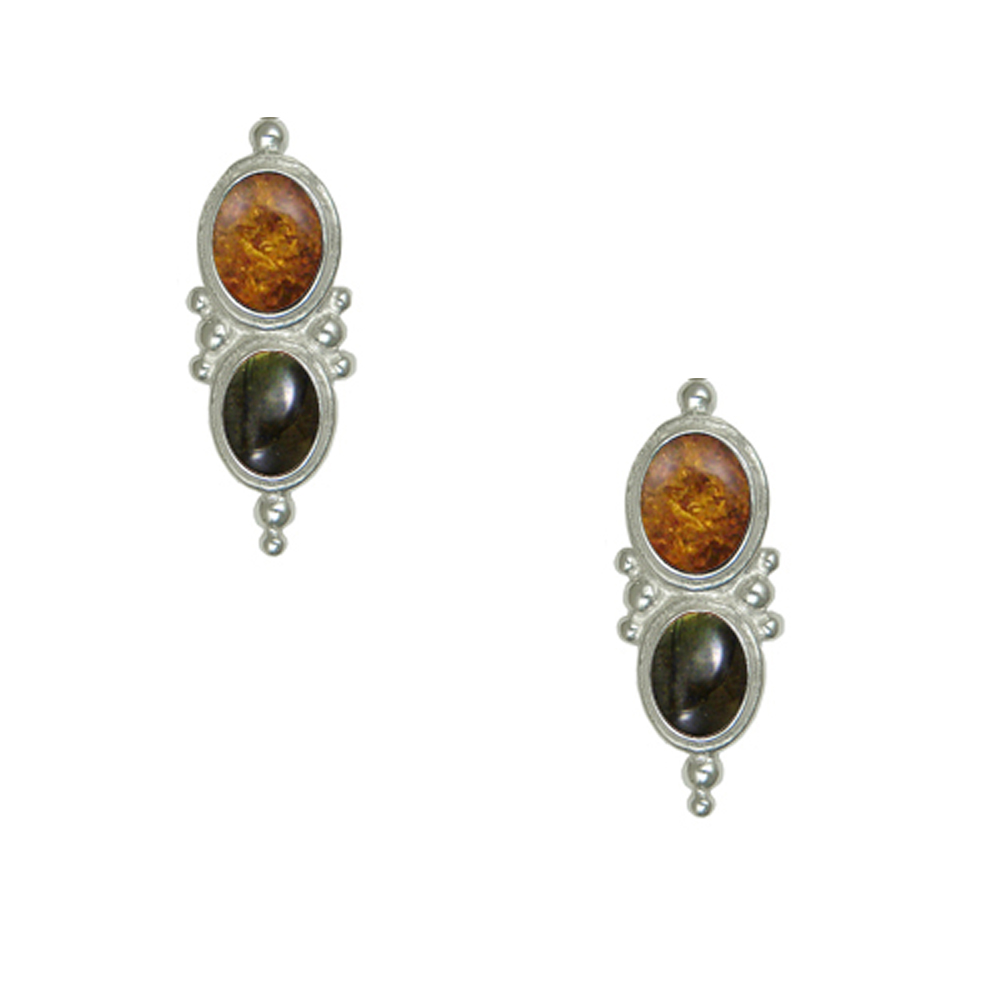 Sterling Silver Drop Dangle Earrings With Amber